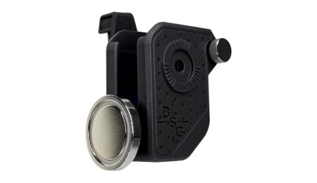 Black Scorpion Gear ambidextrous double stack magazine pouch in black with external circular magnet, product photo