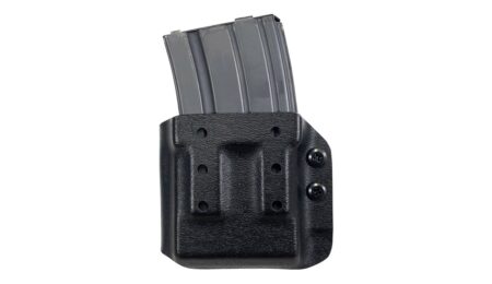 Black Scorpion Gear AR-15 magazine pouch in black with an AR magazine, front view