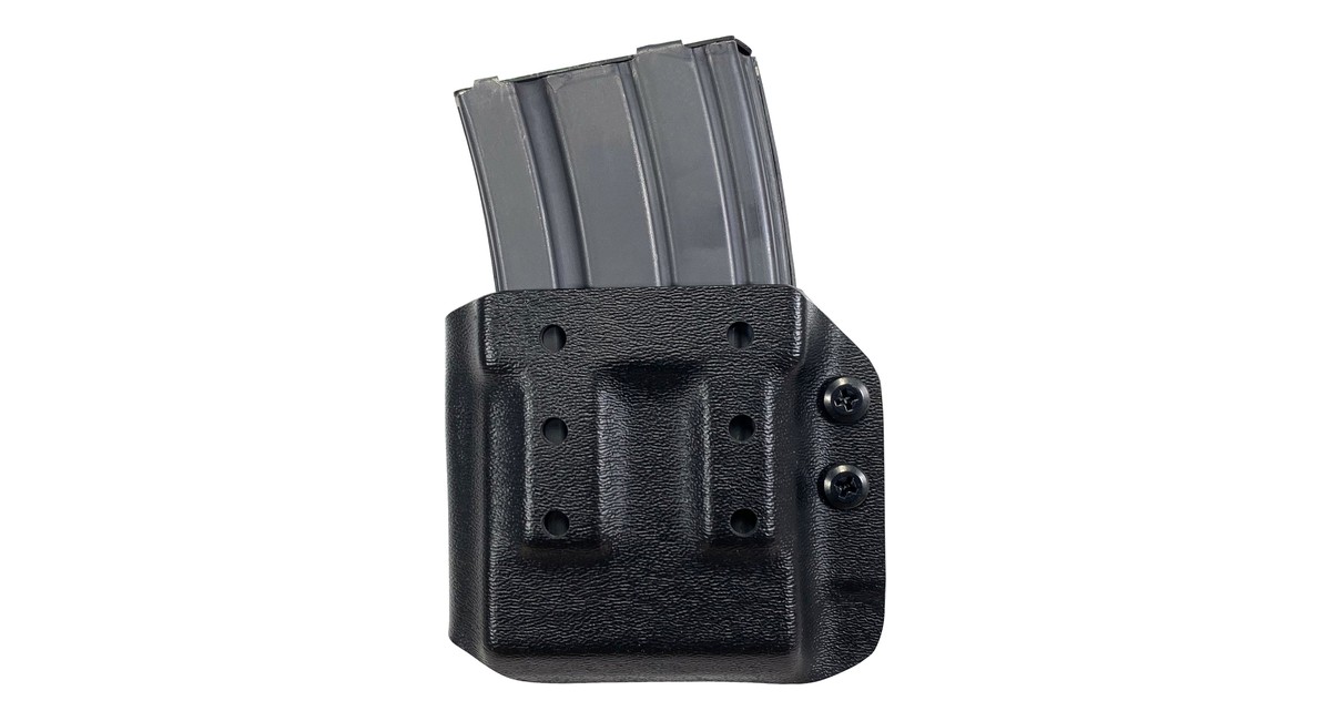 Black Scorpion Gear AR-15 magazine pouch in black with an AR magazine, front view