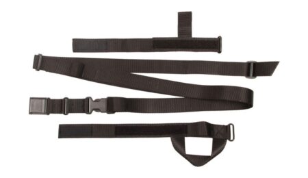 BLACKHAWK Universal SWIFT three-point rifle sling in black nylon webbing, laid out product photo