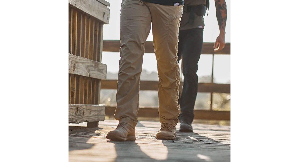 GORUCK Challenge Pants in Coyote worn outdoors, GORUCK product photo