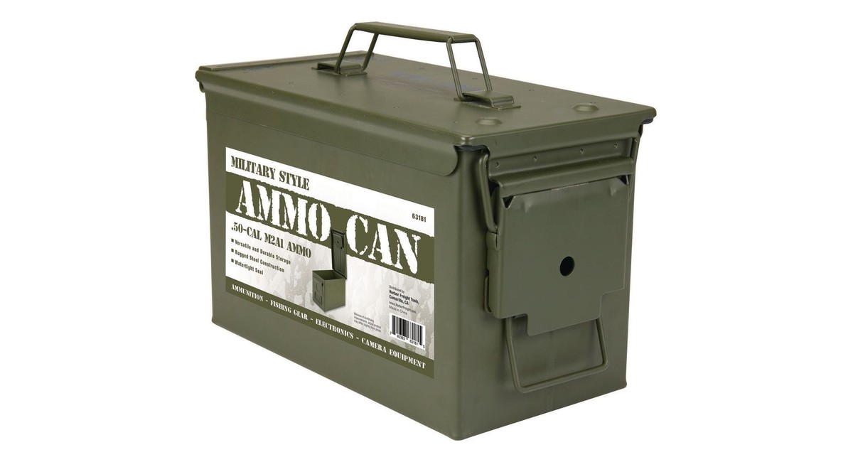 Harbor Freight metal .50 caliber ammo can in olive green product photo
