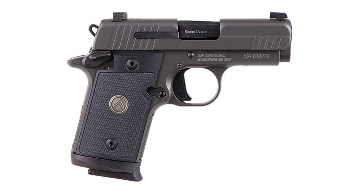 SIG Sauer P938 Legion micro-compact 9mm pistol in gray with G10 grips, right side product photo